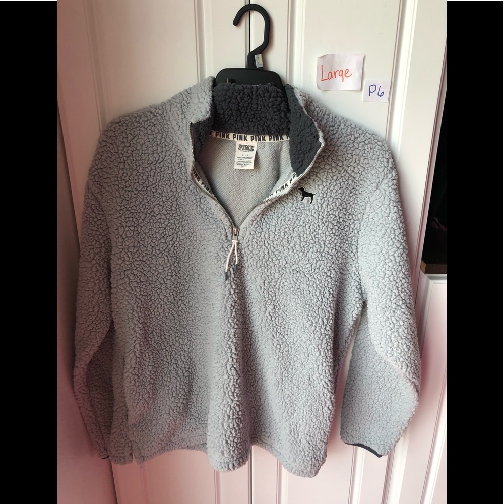 Victoria secret pink large gray sherpa sweatshirt
